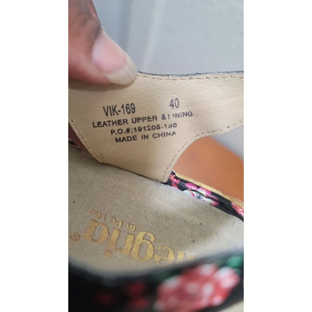 Alegria VIK-169 Floral Leather Sandals Womens 40 Black Slingback Comfort‎ Wedge